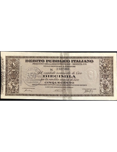 1946 - PRESTITO DELLA RICOSTRUZIONE 5% - TITOLO 10.000 LIRE - ROMA (Luogotenenza, marrone)