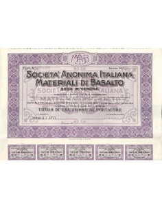 SOC. ANON. ITALIANA MATERIALI DI BASALTO - 1 AZIONE VERONA 1928