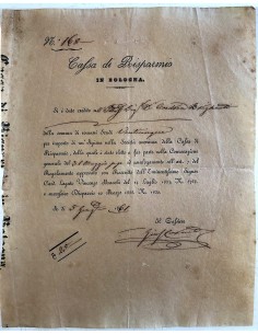 1861 - CASSA DI RISPARMIO IN BOLOGNA - TITOLO di 50 SCUDI...