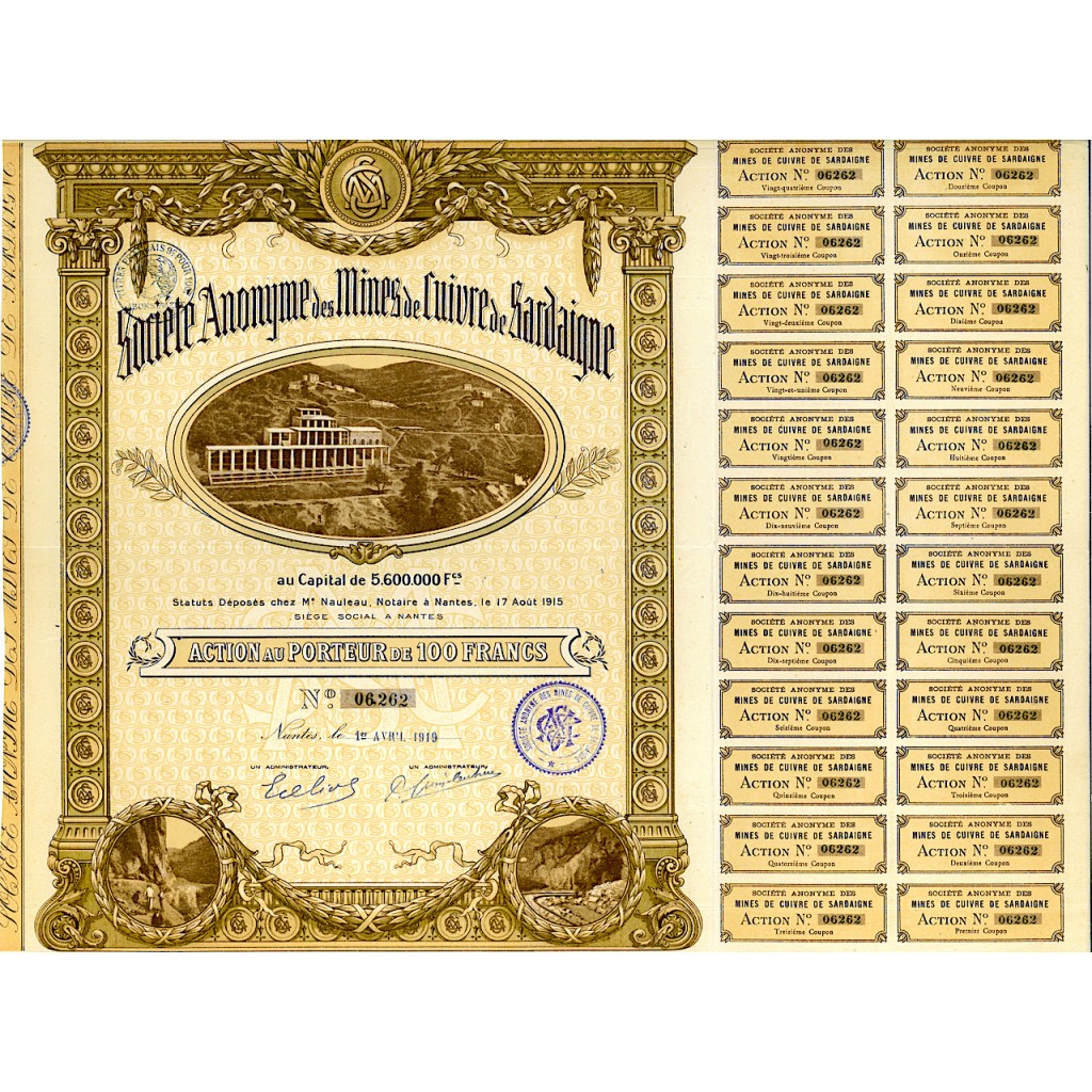 1919 - MINES DE CUIVRE DE SARDAIGNE S.A. - 1...