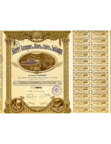 1919 - MINES DE CUIVRE DE SARDAIGNE S.A. - 1 AZIONE DA 100 FRANCHI - NANTES