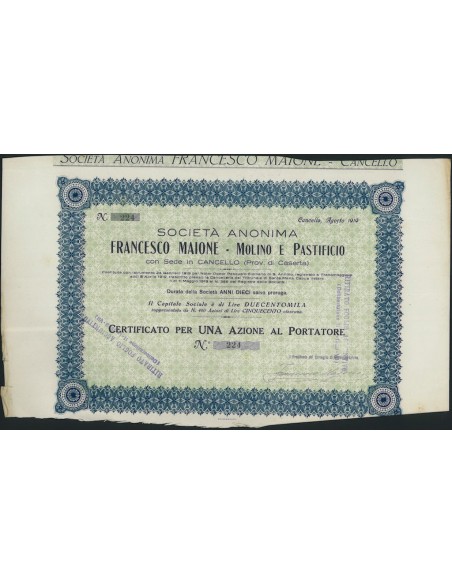 SOC. ANONIMA FRANCESCO MAIONE - MOLINO E PASTIFICIO 1 AZIONE CANCELLO 1919