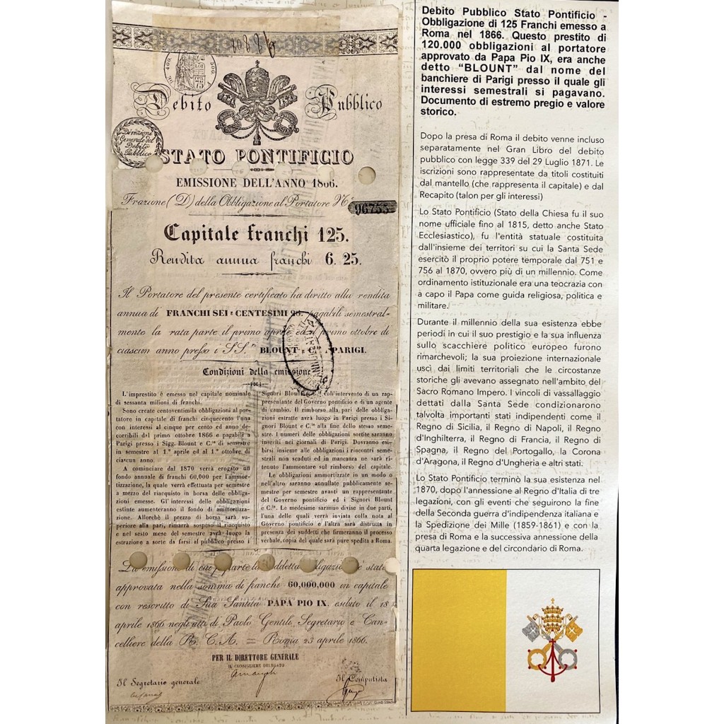 1866 - 5% STATO PONTIFICIO FRANCHI 125 -...