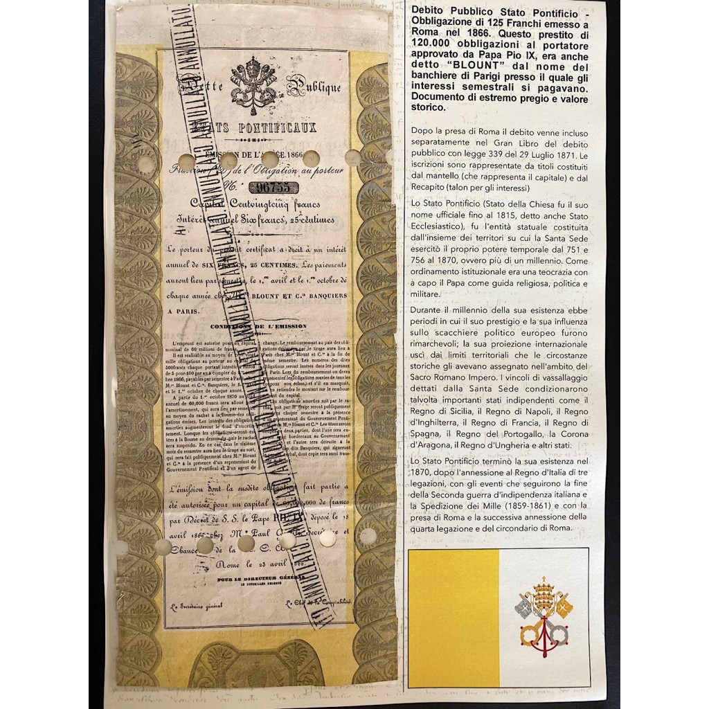 1866 - 5% STATO PONTIFICIO FRANCHI 125 -...