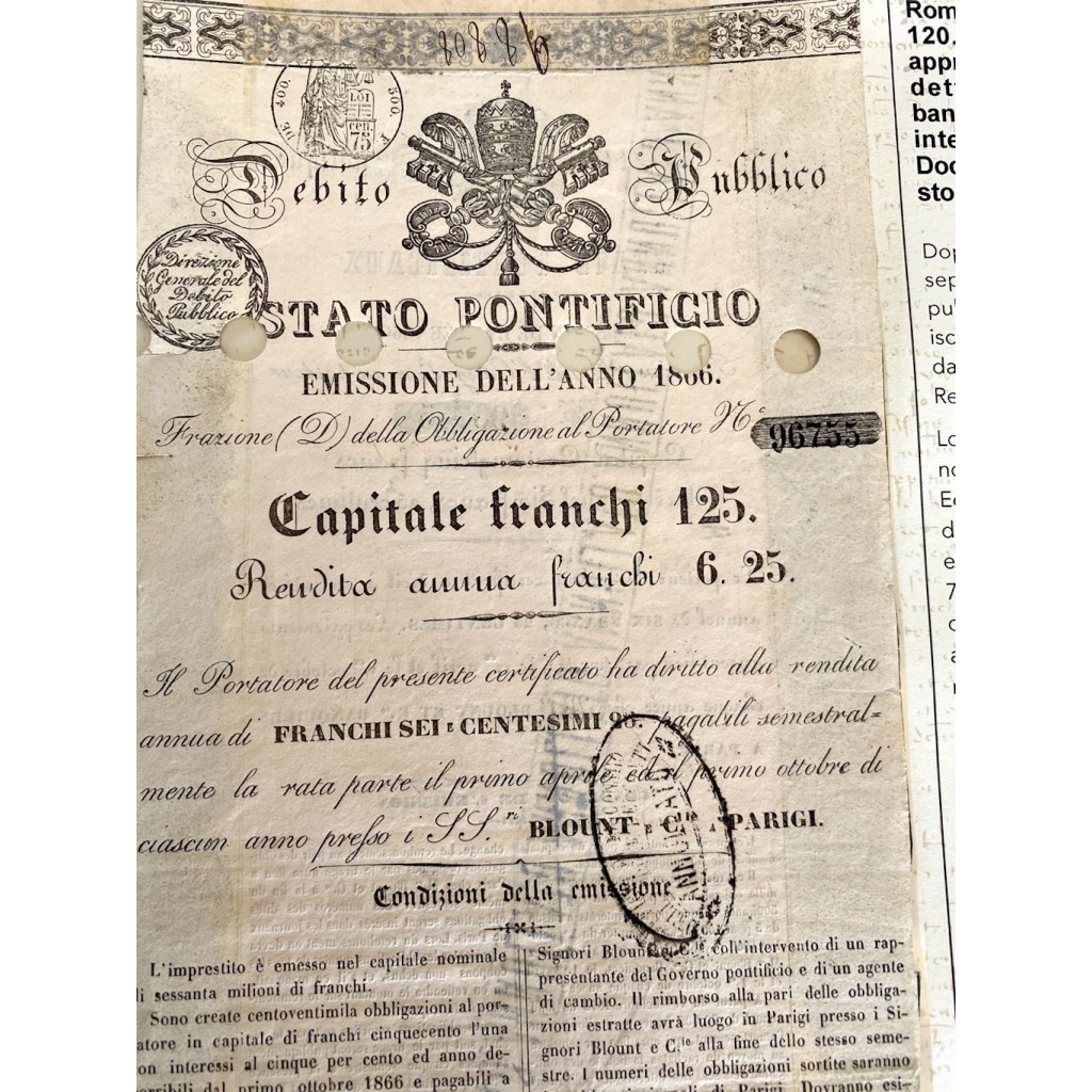 1866 - 5% STATO PONTIFICIO FRANCHI 125 -...