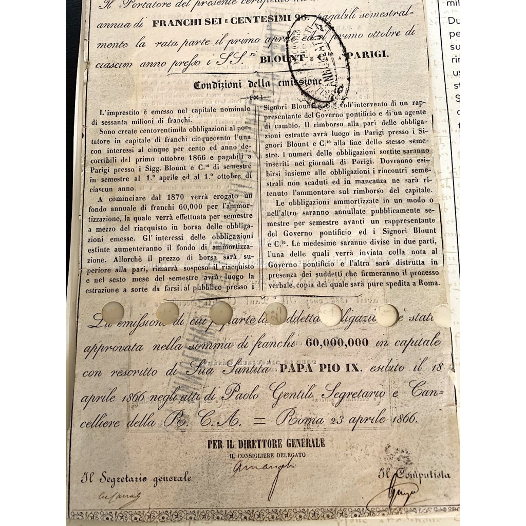 1866 - 5% STATO PONTIFICIO FRANCHI 125 -...