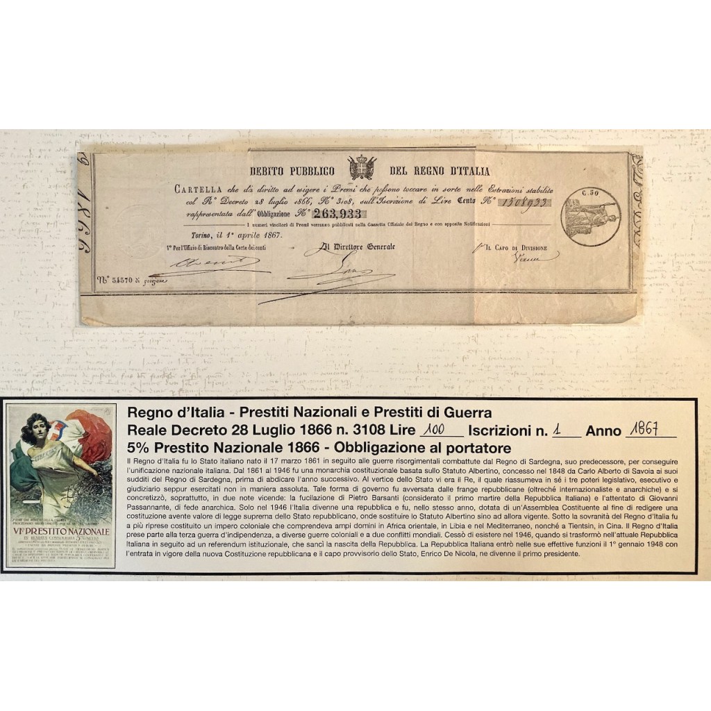 1867 - PRESTITO NAZIONALE CARTELLA PER...