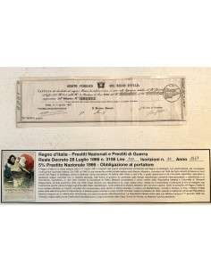 1867 - PRESTITO NAZIONALE CARTELLA PER OBBLIGAZIONE LIRE...