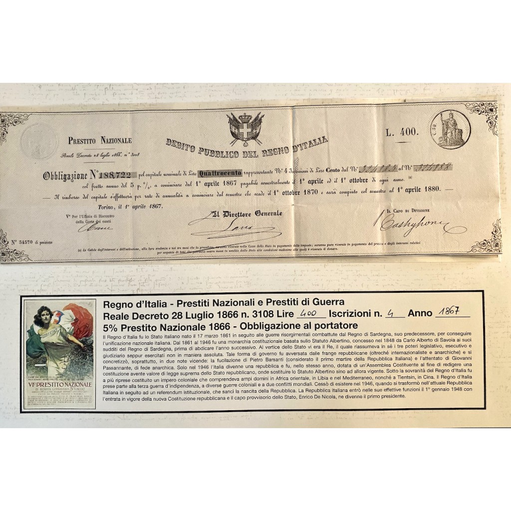 1867 - PRESTITO NAZIONALE CARTELLA PER...