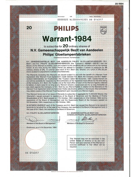 1984 - PHILIPS WARRANT