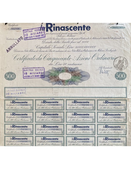 1961 - LA RINASCENTE - 500 AZIONI ORDINARIE - MILANO