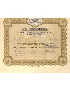 LA PATERNA - SOC. ANON. DI ASSICURAZIONI E RIASS. - AZIONI MILANO 1925