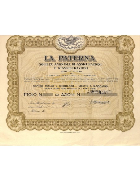 LA PATERNA - SOC. ANON. DI ASSICURAZIONI E RIASS. - AZIONI MILANO 1925