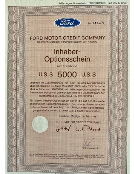 1987 - FORD MOTOR CREDIT COMPANY - 5000 DOLLARI