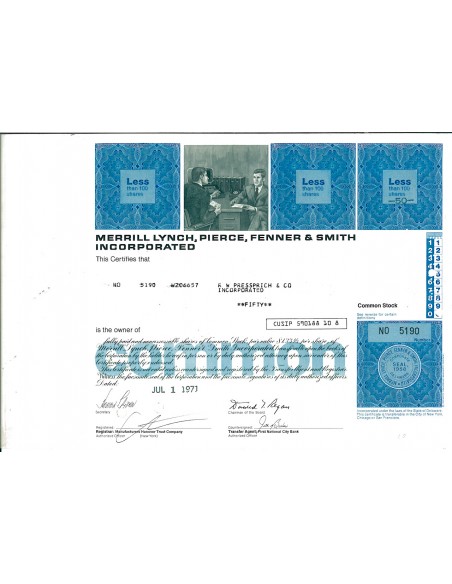 1971 - MERRILL LYNCH, PIERCE, FENNER AND SMITH INCORPORATED 50 AZIONI - NEW YORK