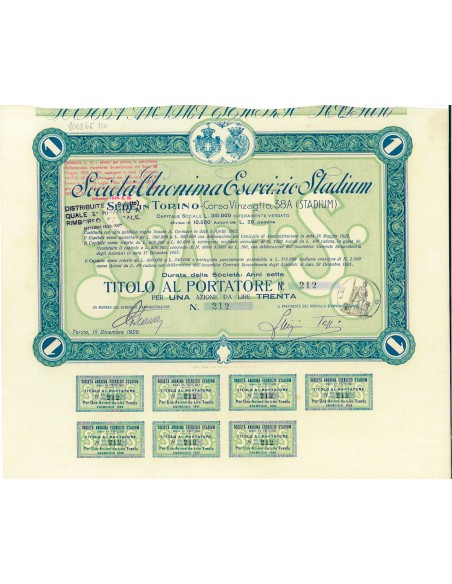1926 - ESERCIZIO STADIUM S.A. 1 AZIONE - TORINO