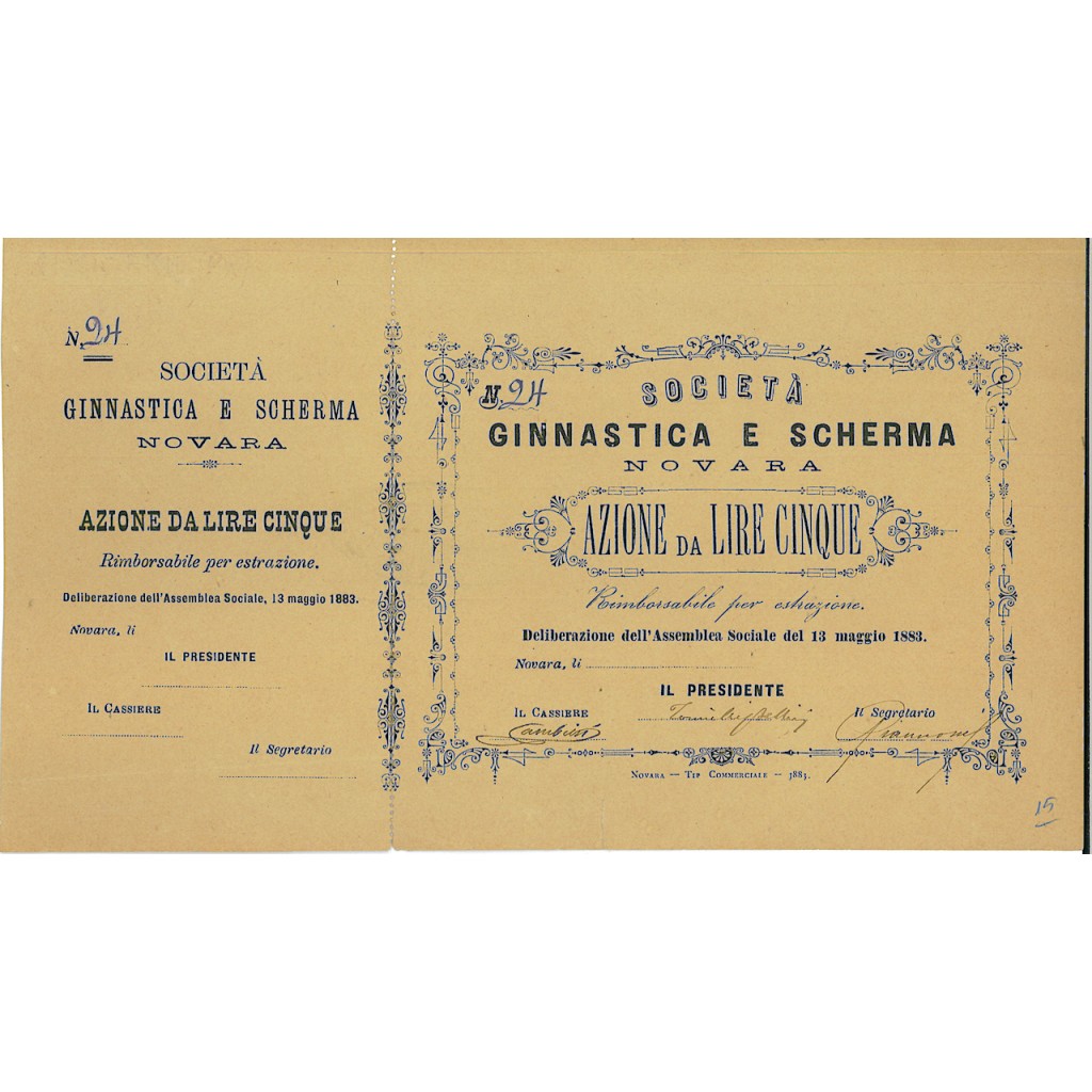 1883 - GINNASTICA E SCHERMA SOC. - NOVARA