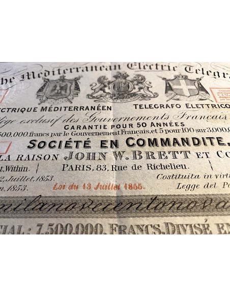 1855 - THE MEDITERRANEAN ELECTRIC TELEGRAPH 1 AZIONE  - PARIGI
