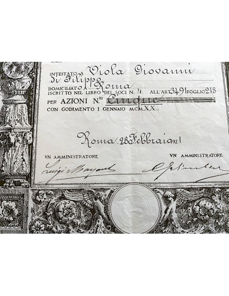 1921 - BANCA ITALIANA DI SCONTO 5 azioni (ver. rara LUPA) - ROMA