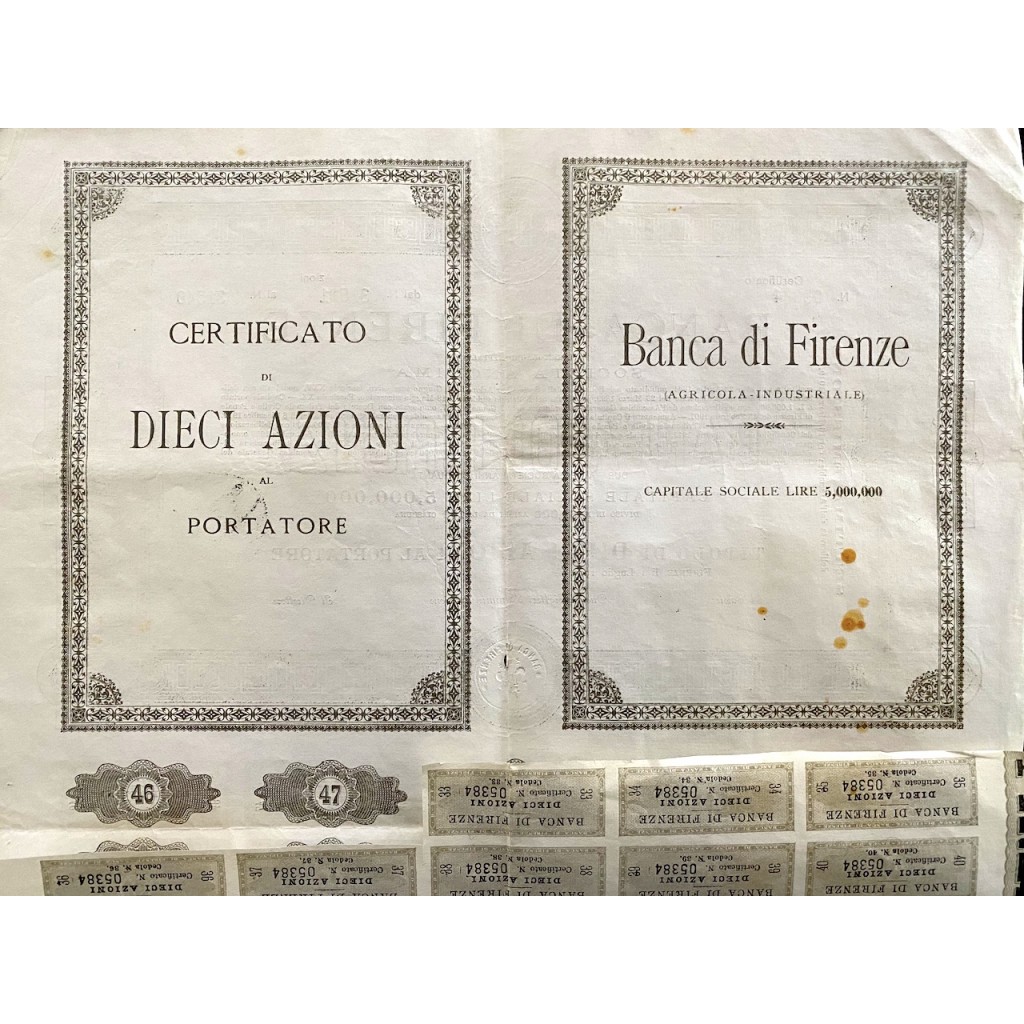 1919 - BANCA DI FIRENZE 10 AZIONI