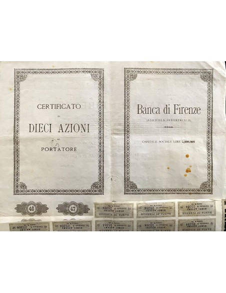 1919 - BANCA DI FIRENZE 10 AZIONI