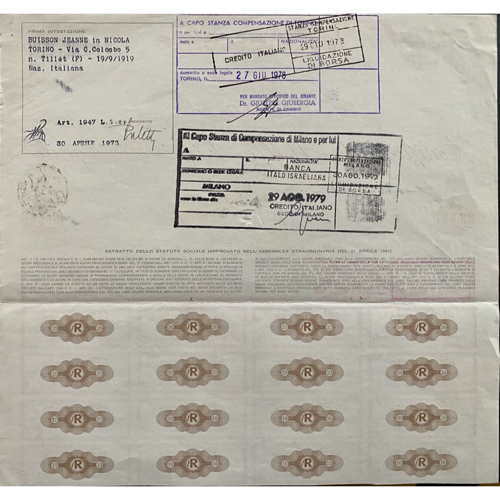 1965 - LA RINASCENTE - 1.000 AZIONI...