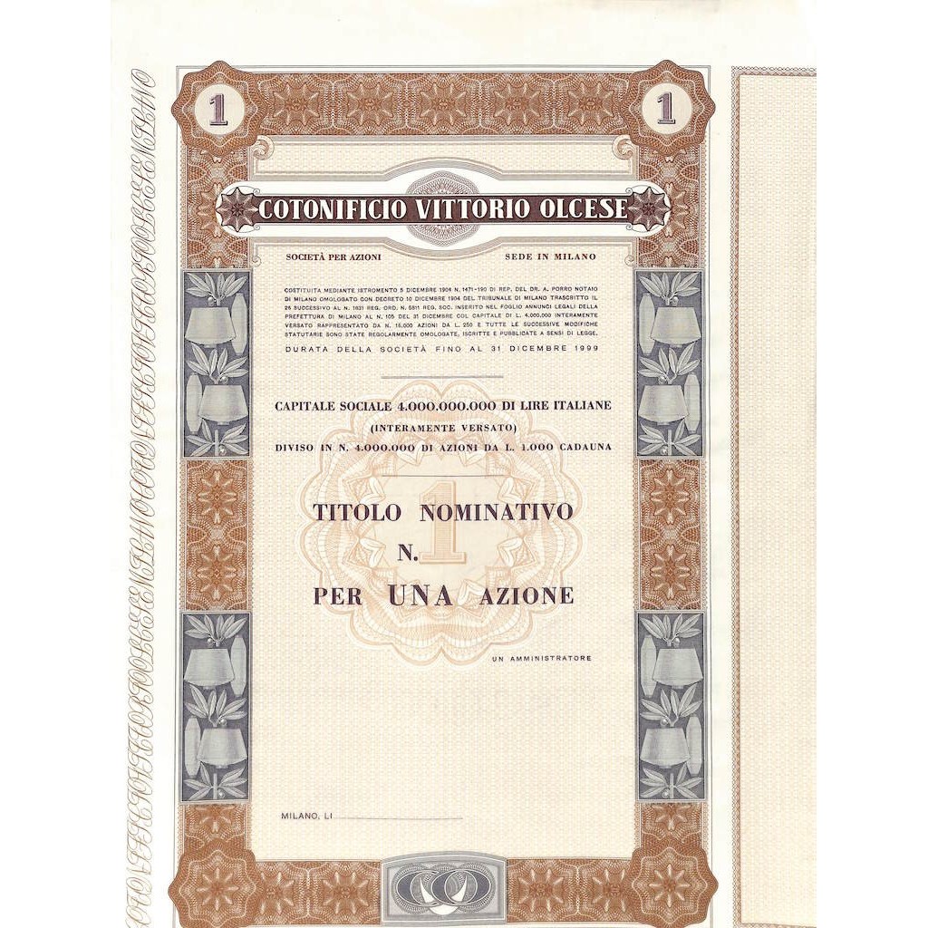 COTONIFICIO VITTORIO OLCESE - UNA AZIONE MILANO 1904