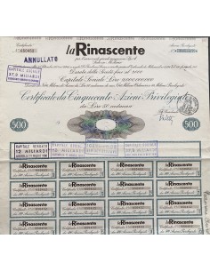 1965 - LA RINASCENTE - 500 AZIONI PRIVILEGIATE DI LIRE 50...