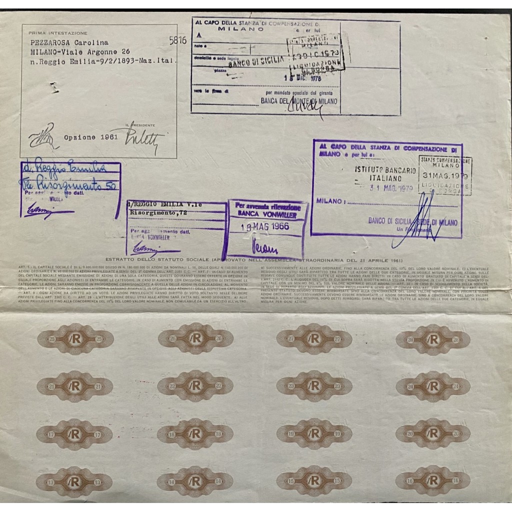 1965 - LA RINASCENTE - 500 AZIONI PRIVILEGIATE...