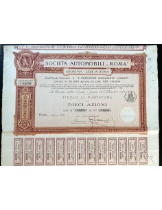 1907 - SOCIETA' AUTOMOBILI ROMA 10 AZIONI - ROMA