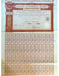 1907 - SOCIETA' AUTOMOBILI ROMA 10 AZIONI - ROMA 2