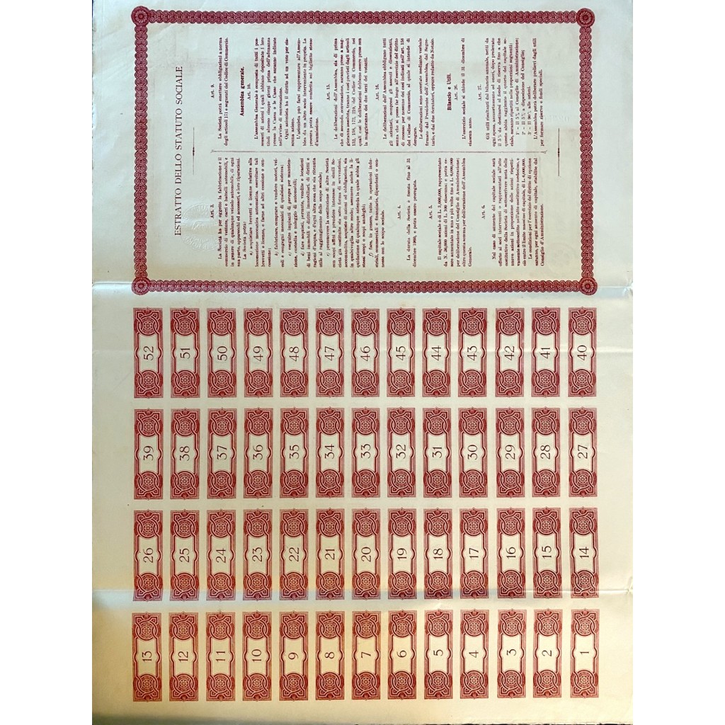 1907 - SOCIETA' AUTOMOBILI ROMA 10 AZIONI - ROMA