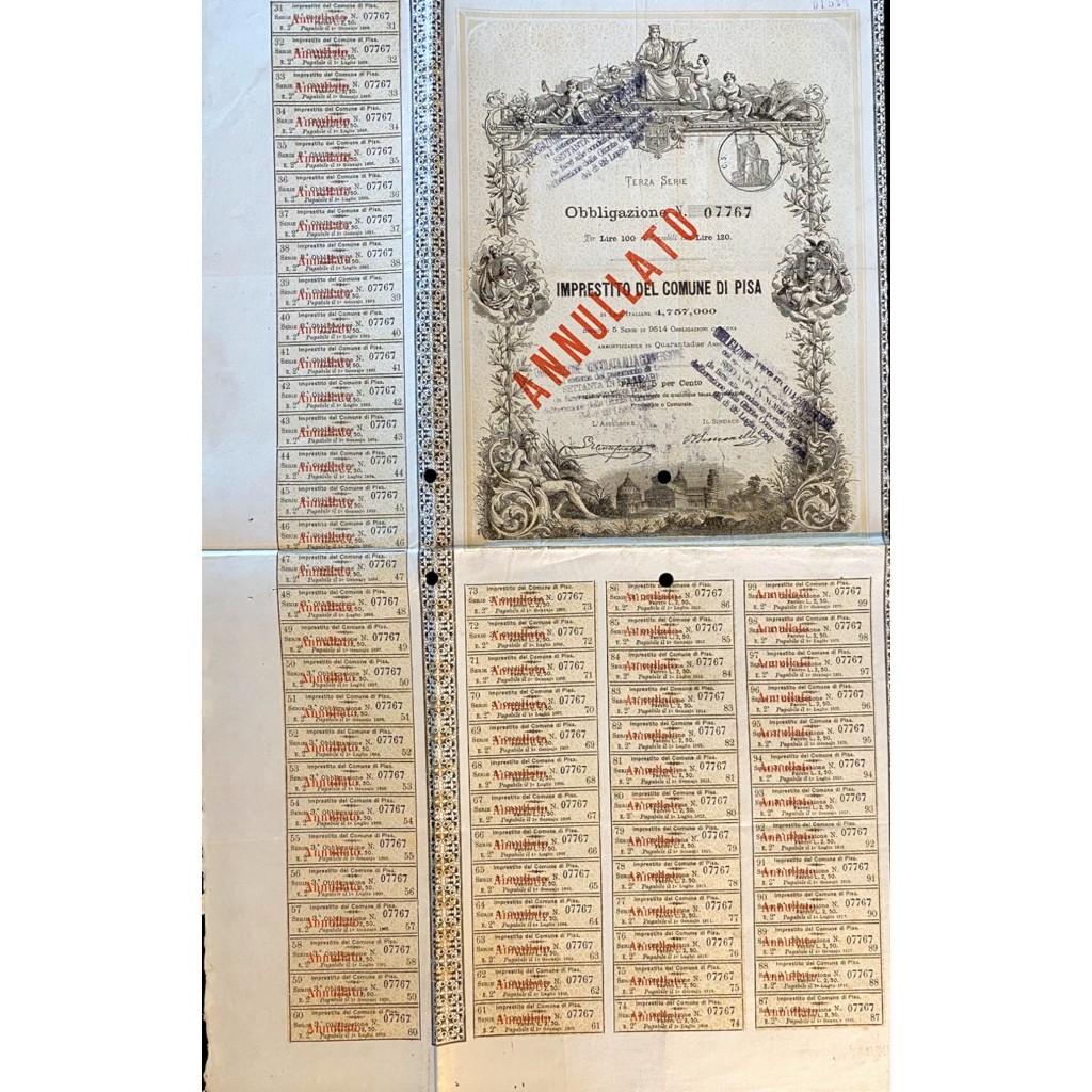 1871 - IMPRESTITO DEL COMUNE DI PISA TERZA...