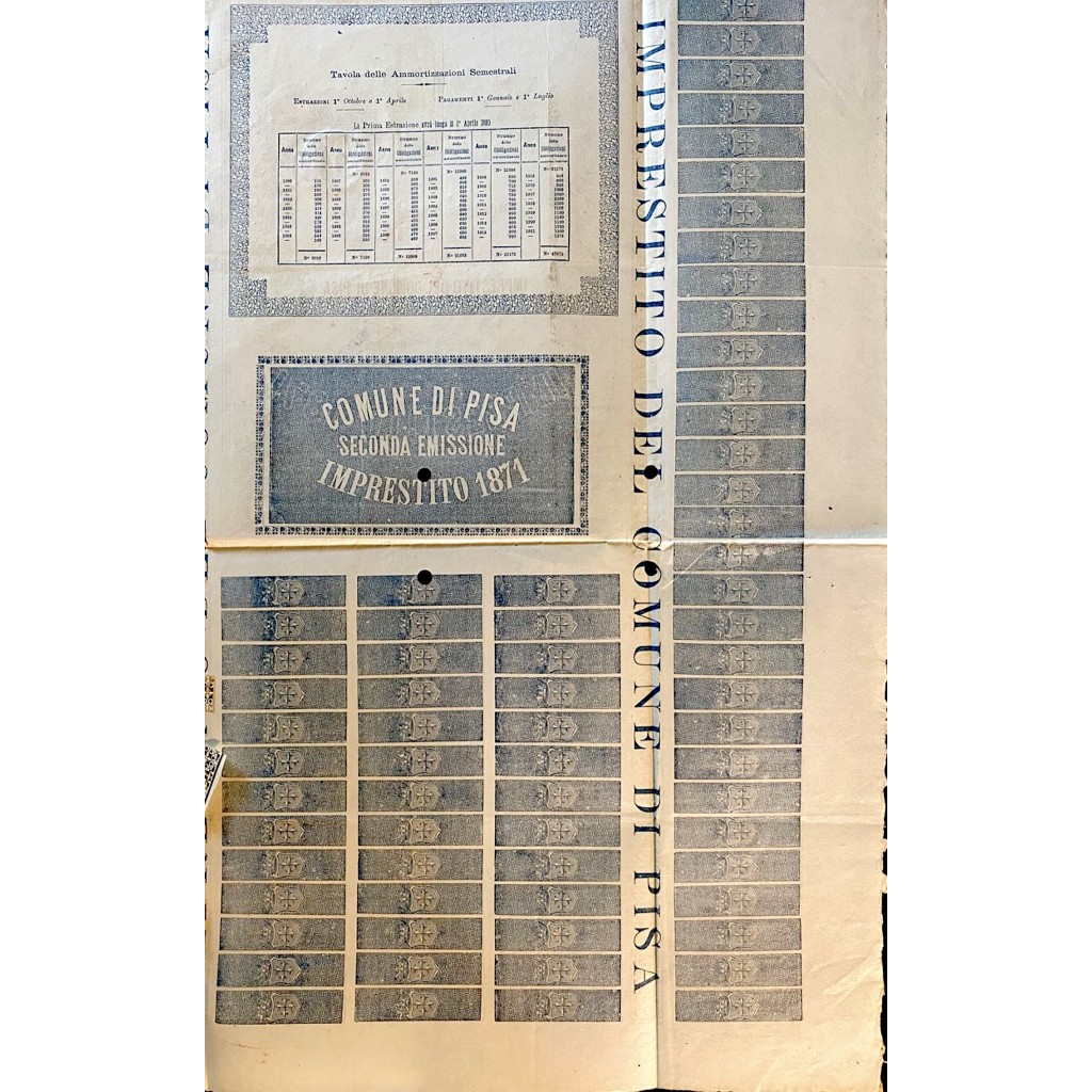 1871 - IMPRESTITO DEL COMUNE DI PISA TERZA...