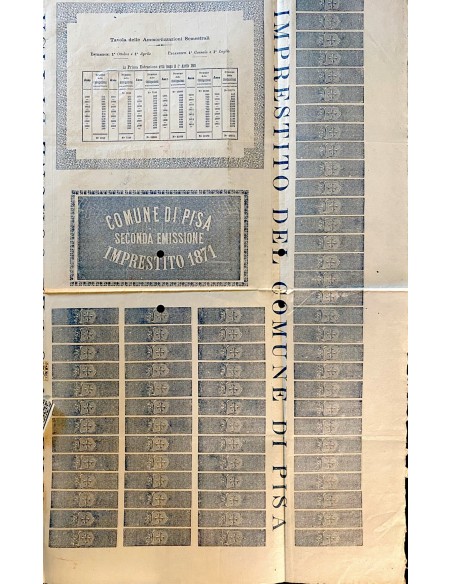 1871 - IMPRESTITO DEL COMUNE DI PISA TERZA SERIE OBBLIGAZIONE - PISA