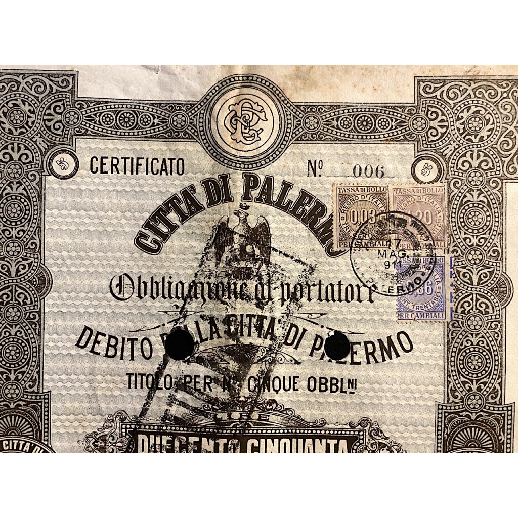 1911 - CITTA' DI PALERMO 5 OBBLIGAZIONI - PALERMO