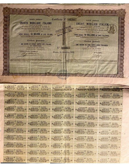 1869 - SOCIETA' GENERALE DI CREDITO MOBILIARE ITALIANO 1 AZIONE - FIRENZE