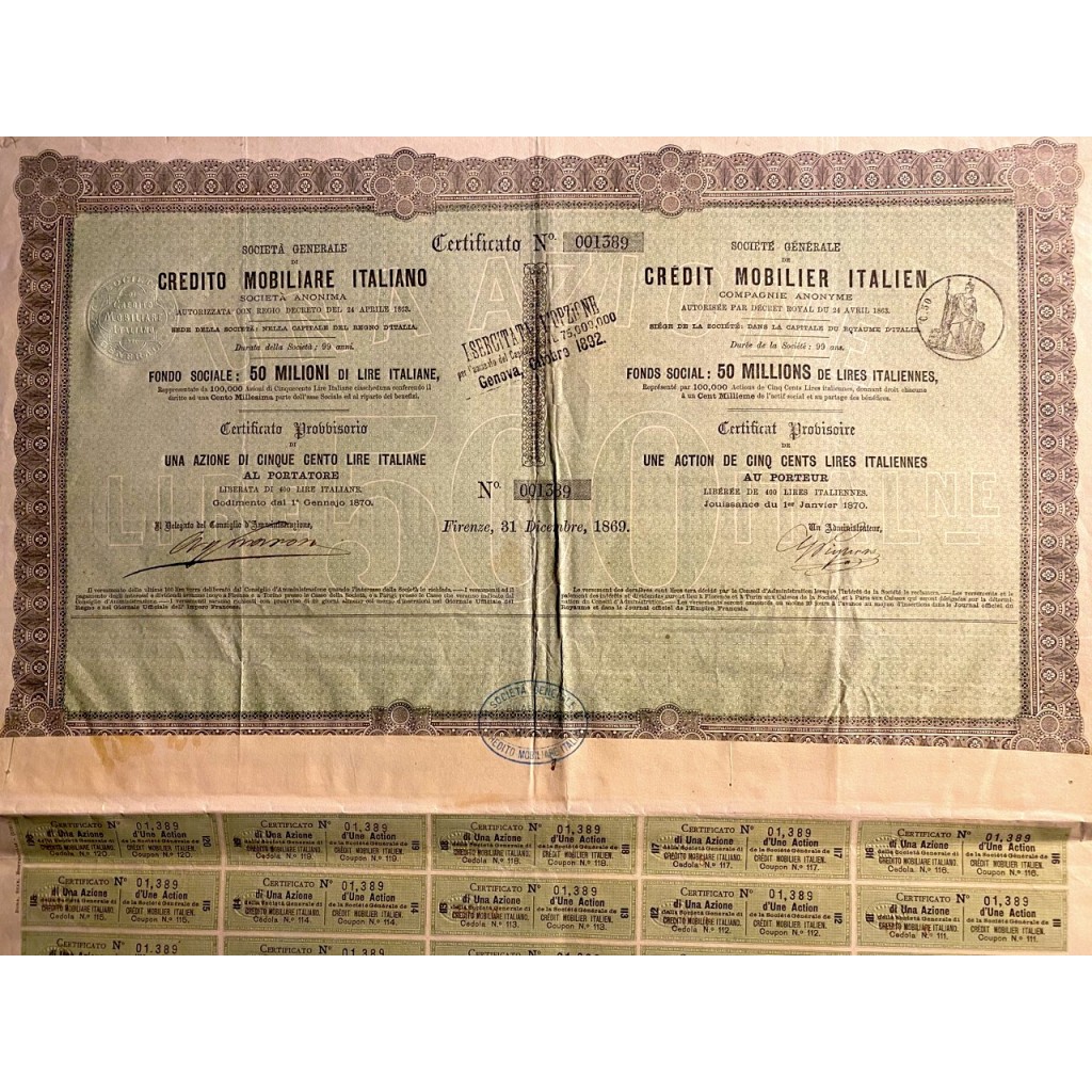 1869 - SOCIETA' GENERALE DI CREDITO MOBILIARE...