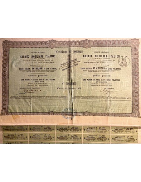 1869 - SOCIETA' GENERALE DI CREDITO MOBILIARE ITALIANO 1 AZIONE - FIRENZE