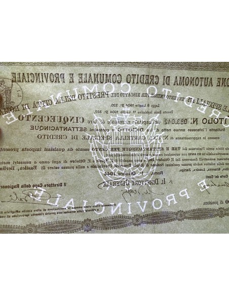 1944 - CASSA DEI DEPOSITI E DEI PRESTITI CITTA' DI ROMA TITOLO - ROMA