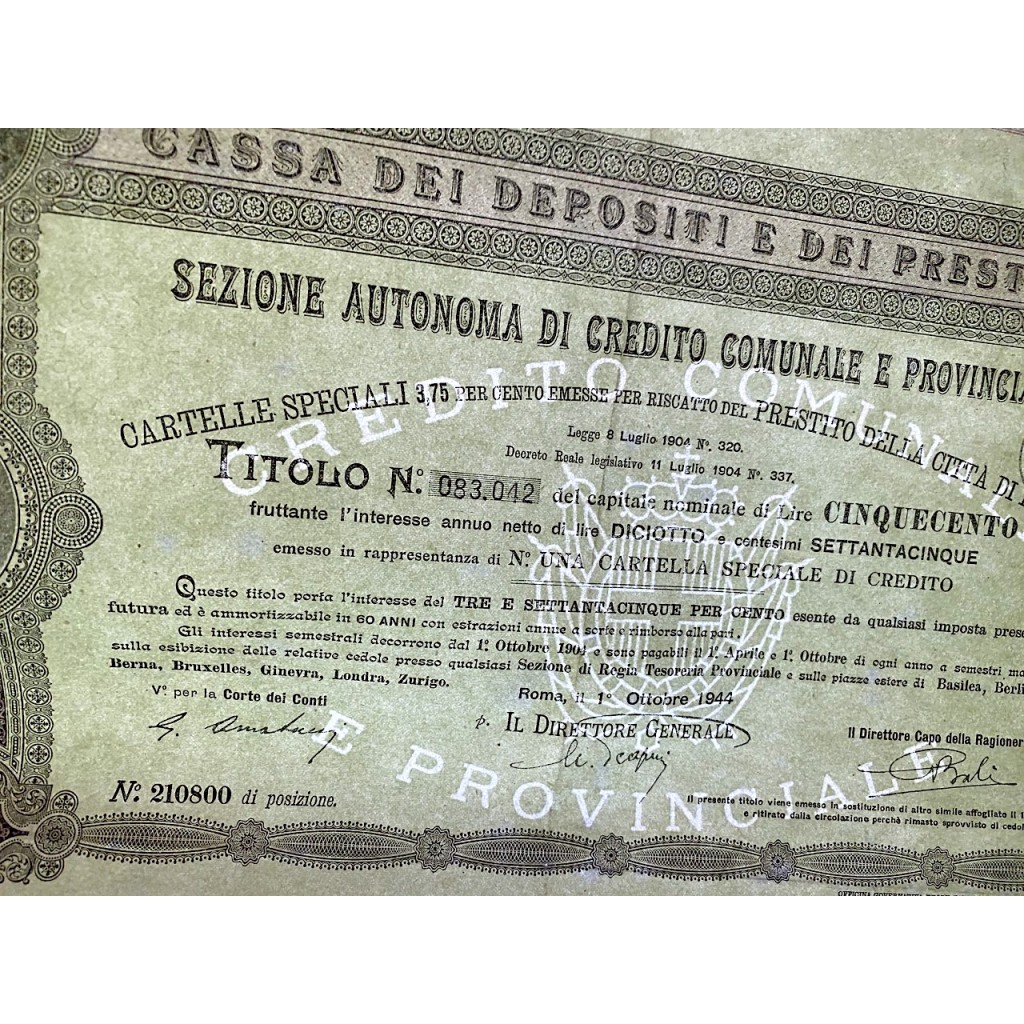1944 - CASSA DEI DEPOSITI E DEI PRESTITI CITTA'...