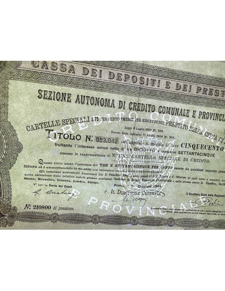 1944 - CASSA DEI DEPOSITI E DEI PRESTITI CITTA' DI ROMA TITOLO - ROMA