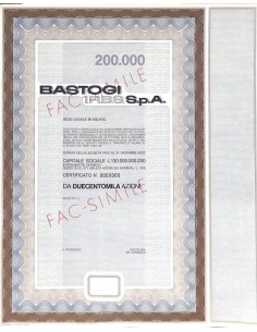 BASTOGI IRBS SPA - 200000 AZIONI MILANO 1862