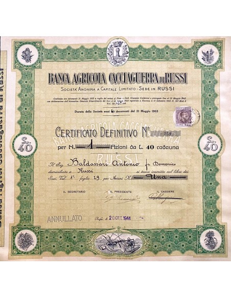 1944 - BANCA AGRICOLA CACCIAGUERRA DI RUSSI
