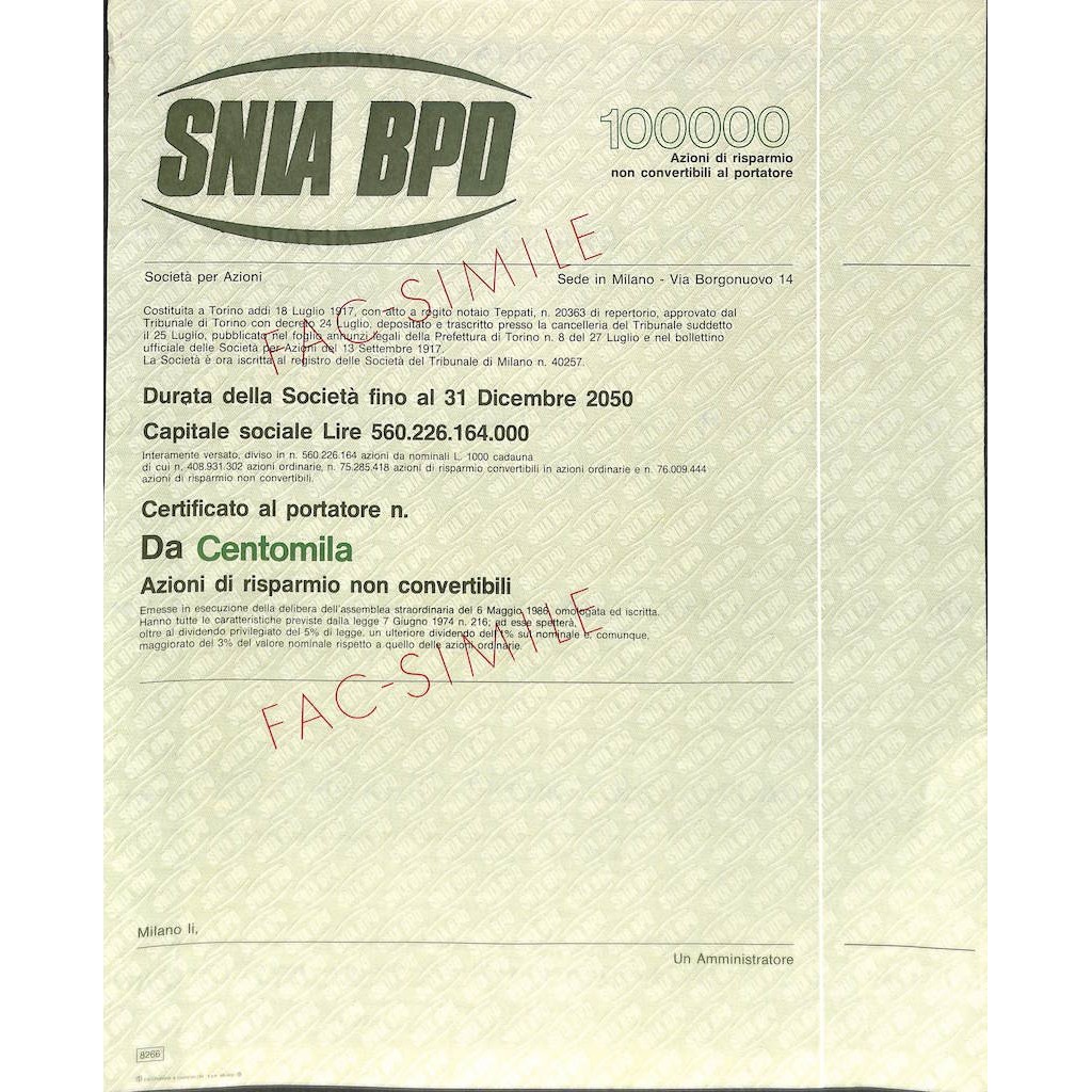 SNIA BPD - 100000 AZIONI TORINO 1974