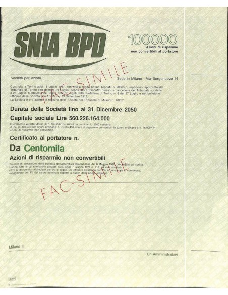 SNIA BPD - 100000 AZIONI TORINO 1974