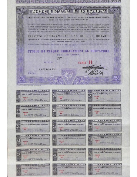 SOCIETA' EDISON - 5 OBBLIGAZIONI MILANO 1949