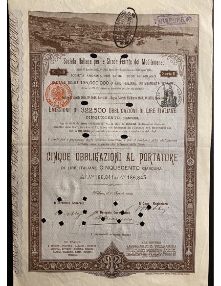 1888 - 1889 LOTTO 5 OBBLIGAZIONI FERROVIE ITALIANE