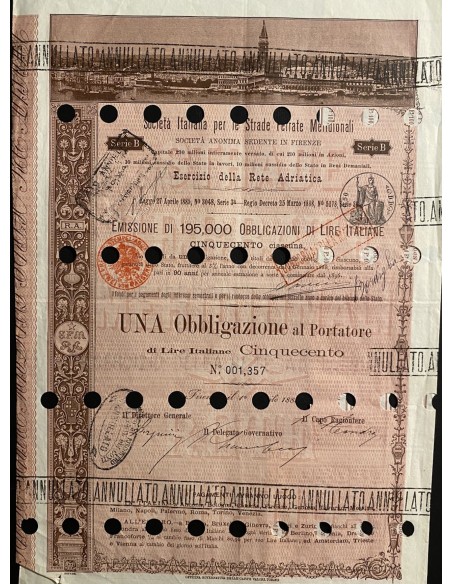 1888 - 1889 LOTTO 5 OBBLIGAZIONI FERROVIE ITALIANE