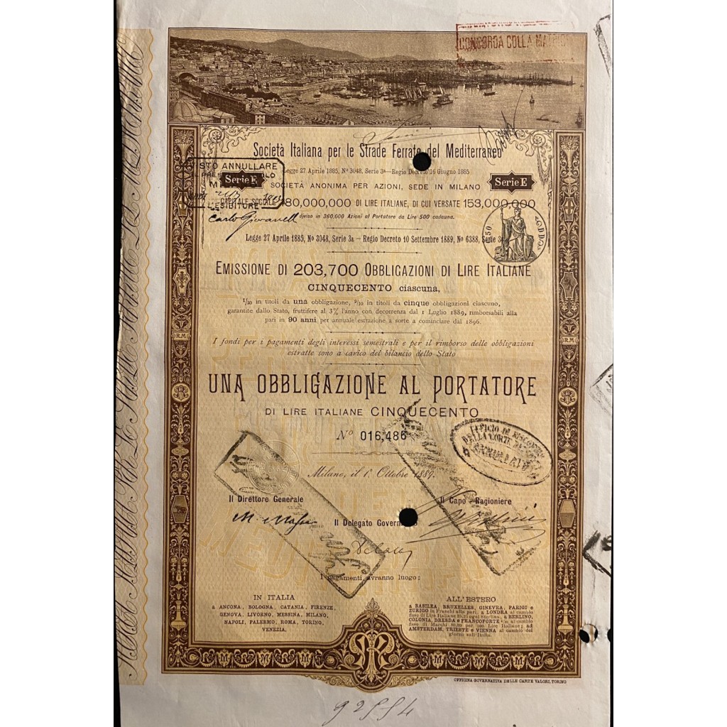 1888 - 1889 LOTTO 5 OBBLIGAZIONI FERROVIE ITALIANE